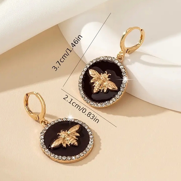 Brown, Gold & Bling Bee Dangle Earrings - Picture 2 of 4